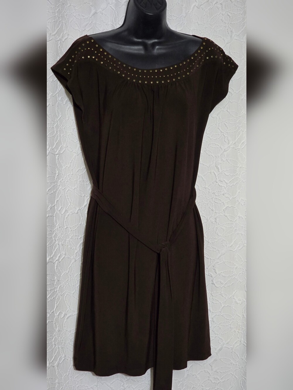 Women's Bisou Bisou Michele Bohbot Size 10  Brown Studded Belted Dress